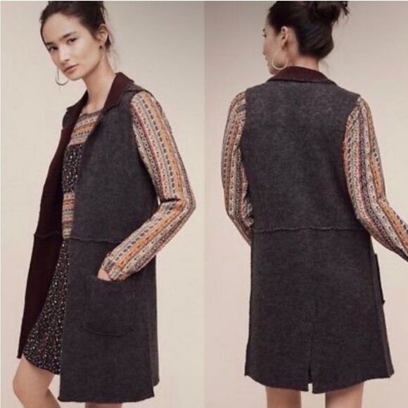 Anthropologie Moth Morris wool blend open front duster sleeveless sweater vest - Picture 11 of 11